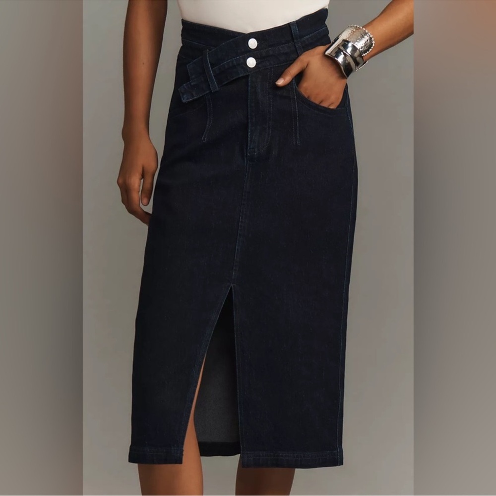 Pilcro for Anthropologie Dark Wash The Arden Midi Denim Double Waist Skirt